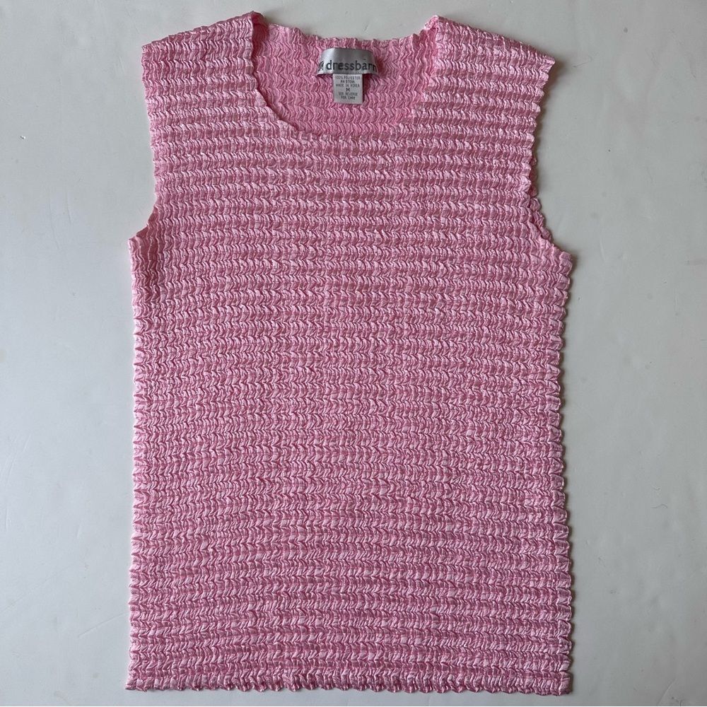 Vintage Dress Barn Womens Tank Top Large Pink Crinkle‎ Stretch Fairy Grunge Y2K - Picture 2 of 7